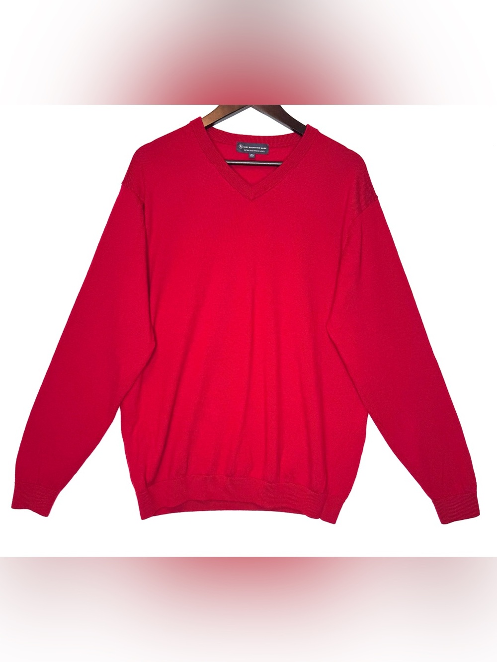 Hart Schaffner Men's 100% fine merino Wool Sweater XLT red V neck Holiday Preppy